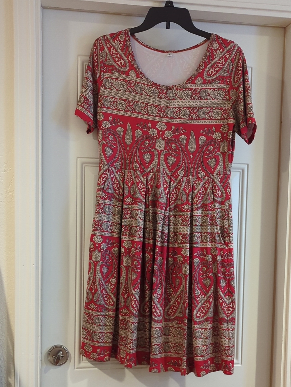Red Paisley Short Sleeve Fit & Flare Dress